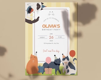 Cats Paws Birthday Party Invitation, Cats Invitation, Party Printable Invitation, Cats Party Birthday - Instant Download