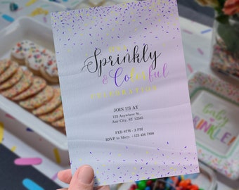 Printed Baby Sprinkle Gender Reveal Invitation Baby Shower Neutral Confetti Sprinkles Physical Invitation Cards