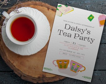 Tea Party Birthday Party Invitation, Tea Party Invitation, Tea Party Printable Invitation, Tea Party Birthday - Instant Download