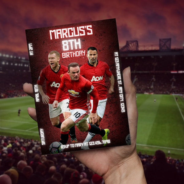 Soccer Manchester United Players Birthday Invitation Football Stars Birthday Sports Paul Scholes Wayne Rooney Ryan Giggs Birthday Invitation