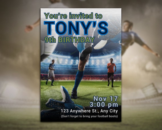 PRINTED Soccer Birthday Party Editable Invitation, Soccer Invitation, Party Printable Invitation, Soccer Party Invite, Football, futbol, Gol