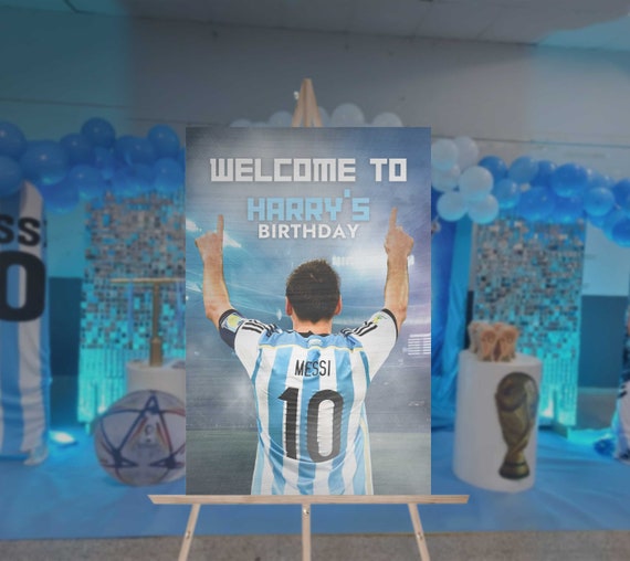 Messi Happy Birthday Welcome Sign - Only includes the Welcome Sign Different Sizes - For matching products see links in description