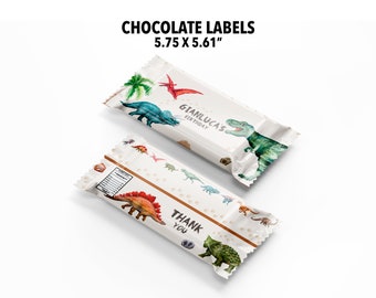 Dinosaur Birthday Dino-mite Party Chocolate Bar Label 1.55oz -Only includes the Chocolate Label-Matching products see links in description