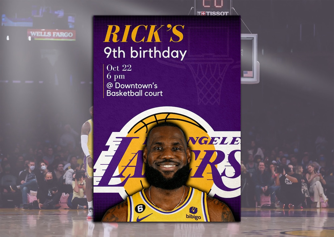 Lebron James Birthday Invitation, Lebron Invite, Lakers Theme