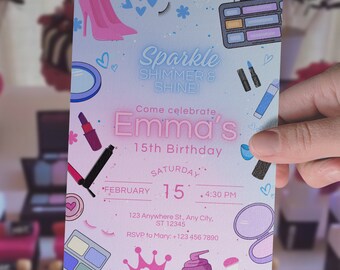Make up Party Invitation Spa Birthday Party Invitation Glam Makeup Slumber Party Invite Glam Girl Spa Editable Digital Template