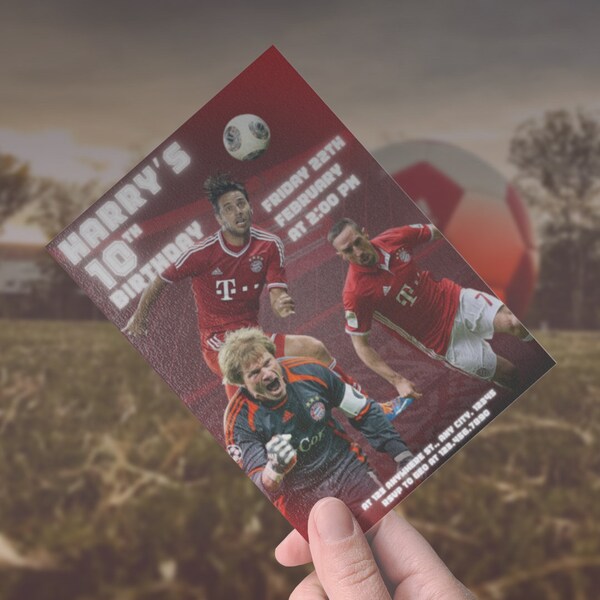 Soccer Bayern Munich Players Birthday Invitation, Football Stars Birthday, Sports Invitation, Oliver Kahn Franck Ribéry Claudio Pizarro