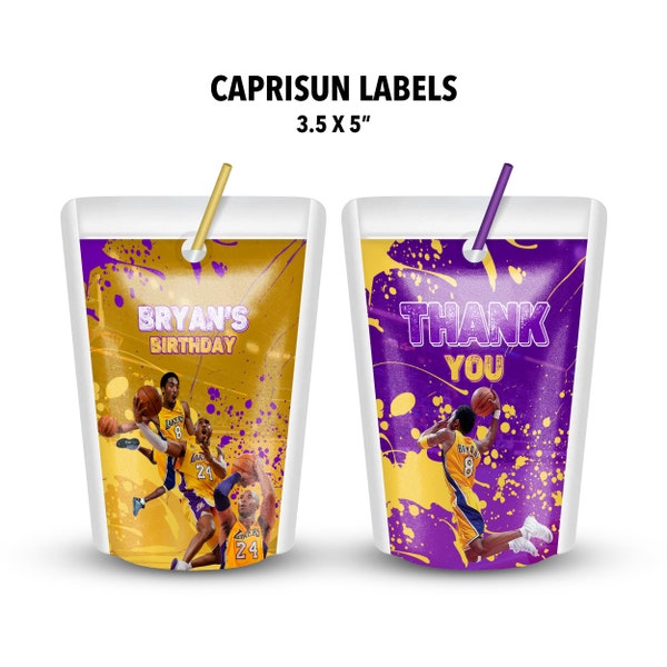 Kobe Bryant Birthday Lakers Basketball Fruit Juice Labels - Only includes the Fruit Juice Labels - For matching products see description