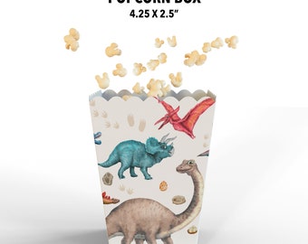 Dinosaur Happy Birthday Popcorn Box - Only includes the Popcorn Favor Box - For matching products see links in description
