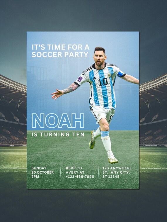 Messi Birthday Invitation, Messi Invite, Argentina Soccer Theme.