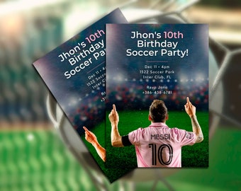 Messi Birthday Invitation, Messi Invite, Miami Soccer Theme, Football Stars Birthday, Sports Bday Card, Editable Party -Instant Download