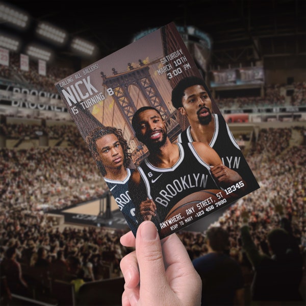 PRINTED Brooklyn Nets Birthday Invitation Best Players Basketball Stars Mikal Bridges Nic Claxton Spencer Dinwiddie, Invit e,I nvite,Printed