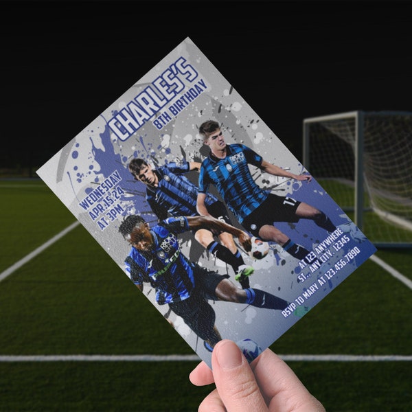 Soccer Players Birthday Invitation Atalanta BC Stars Birthday Sports Invitation, Gianpaolo Bellini Alejandro Dario Gomez Cristiano Doni Card