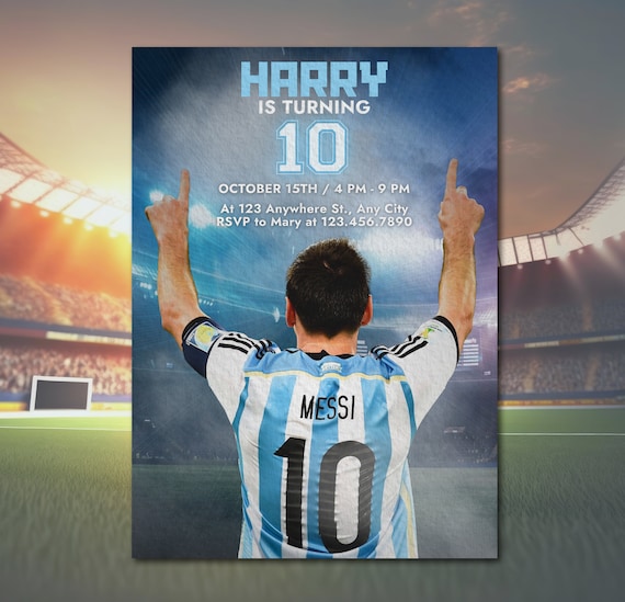 Messi Birthday Invitation, Messi Invite, Argentina Soccer Theme, Football Stars Birthday, Sports Bday Card, Matching Products Available