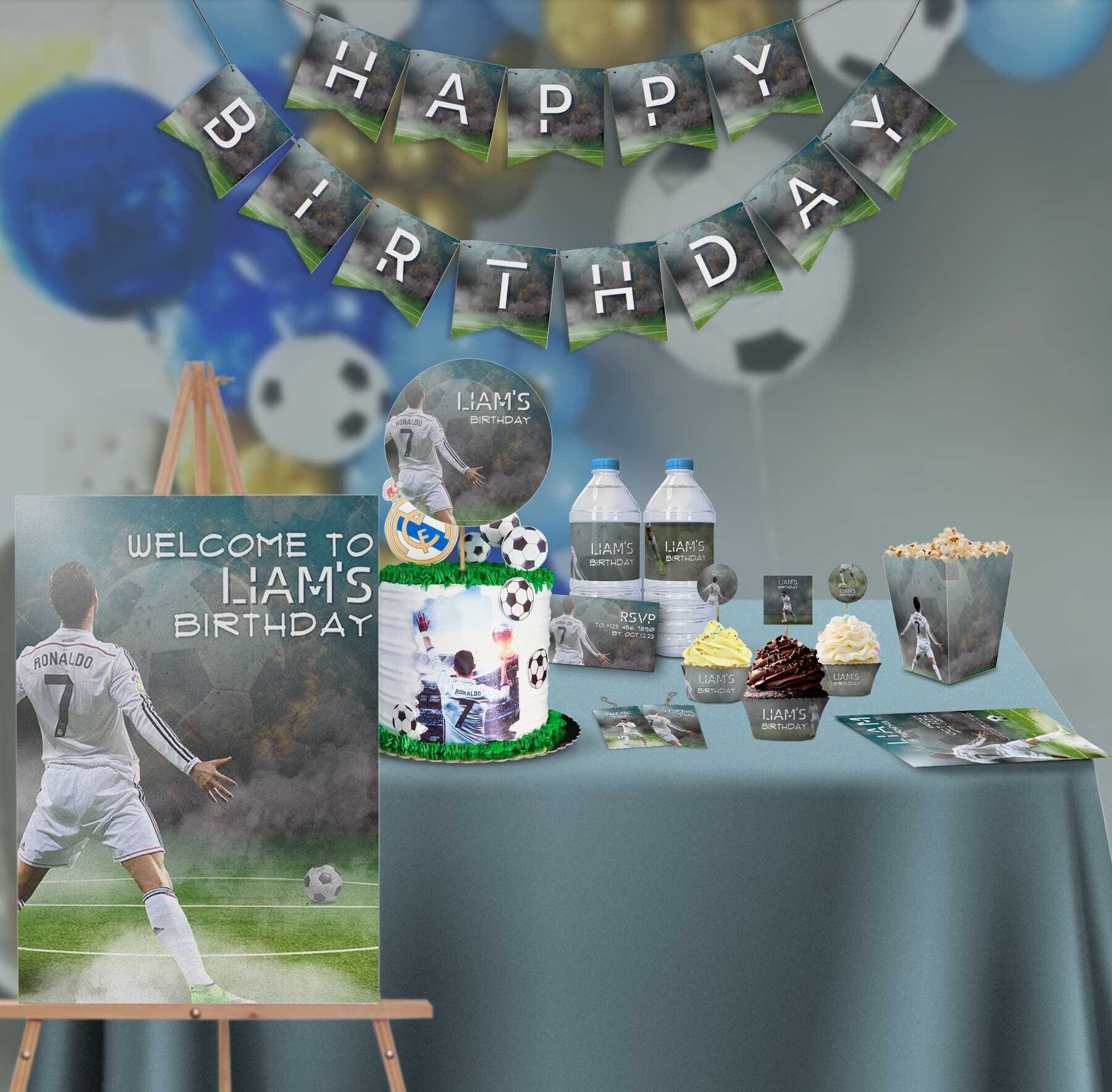 Real Madrid Lot de décorations pour fête d'anniversaire Thème Ballons Nappe  Drapeau Cupcakes – Tout en un : : Santé et Soins personnels