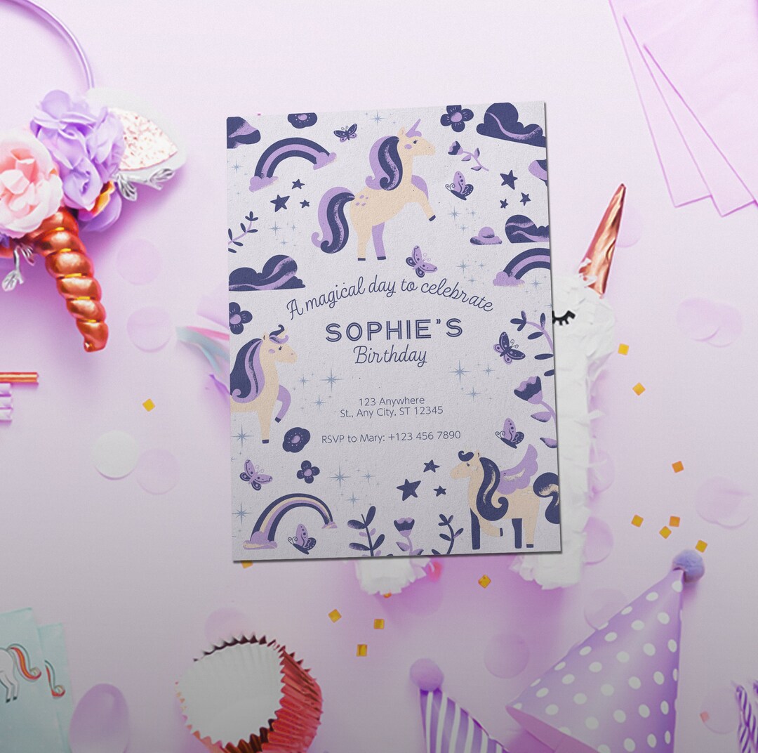 Editable Unicorn Rainbow Birthday Invitation Unicorns Rainbows Sparkles ...