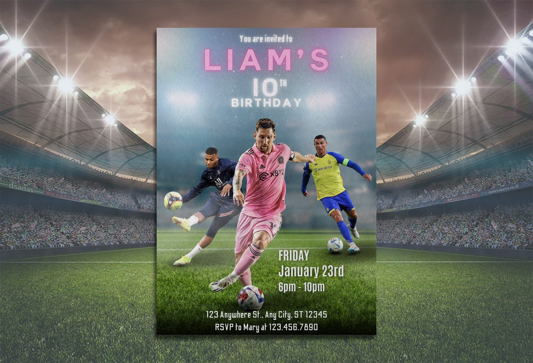 Soccer Players Birthday Invitation, Football Stars Birthday, Sports
