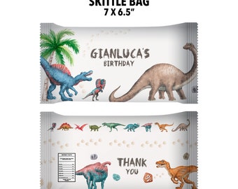 Dinosaur Birthday Dino-Mite Party Multicolored Candy Bags - Only includes the Candy Label - Matching products see links in description