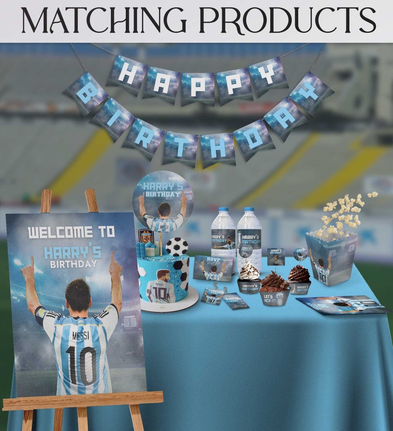 Invitación de cumpleaños de Messi, invitación de Messi, tema de fútbol argentino, cumpleaños de estrellas de fútbol, tarjeta de cumpleaños deportiva, productos a juego disponibles imagen 4