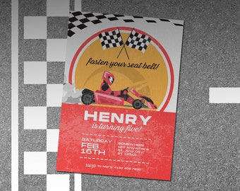 Editable Race Car Birthday Party Digital Invitation Kids Speed Racing Minimalist DIY Birthday Editable Party Racing Vintage Digital Card