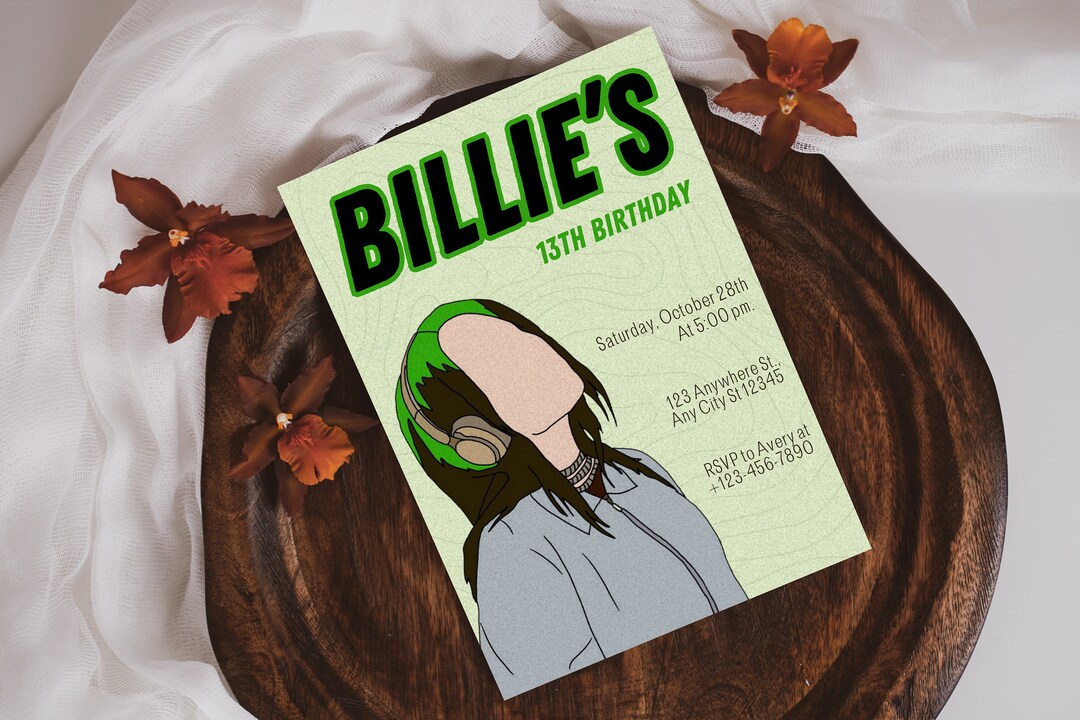 Billie Eilish Birthday Party Girl Invitation Billie Eilish Etsy
