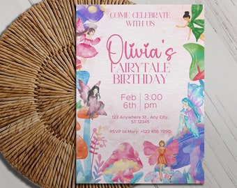 Printed Pack Editable Fairy Birthday Invitation Whimsical Enchanted Fairy Party Magical Floral Fairy Princess Party Physical Invite Cool