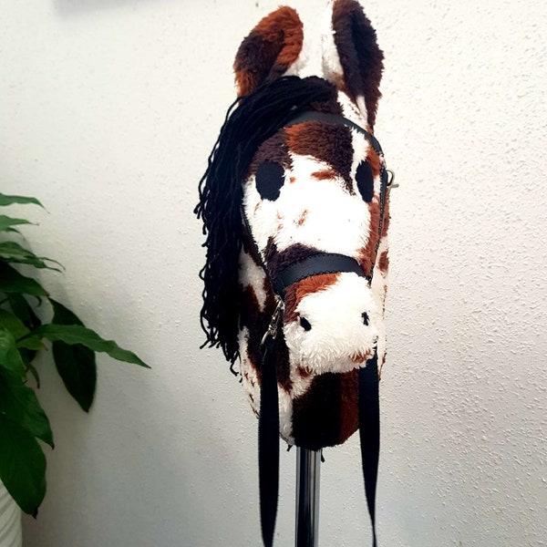 Pied Hobby Horse with stick, bridle and reins