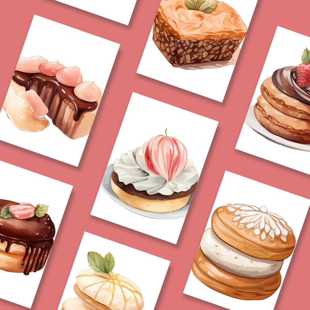 Dessert Clipart 3 50 Images Watercolor Clipart Digital Download JPG,PNG ...