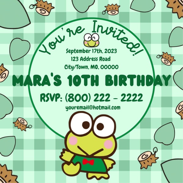 Customizable Party RSVP/Invitation, Froggy Frog Sanriio