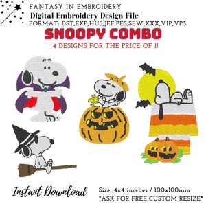 Halloween Snoopy dog theme machine embroidery design. Pes file, Pets, Pack, Combo, charlie brown, cartoon, Pumpkin, cute dog, sweatshirt