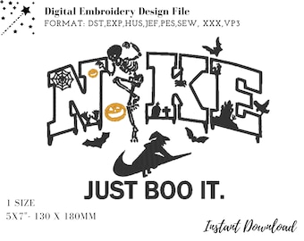 Just boo it machine embroidery design file pes dst, Halloween spooky season designs, patterns, Horror scary Instant download. hoop 5x7