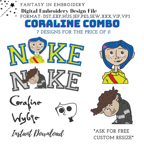 Coraline & Wybie Embroidery Machine File Set – 7 Exclusive Designs for Instant Download; Halloween embroidery sweatshirt gift