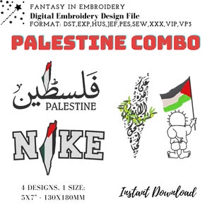 Palestina borduurwerk ontwerpbestand: Palestijnse vlag, Arabisch, sweatshirt, shirt, hoodie, kunst, kaart, instant download combo Bestandsgrootte 5x7