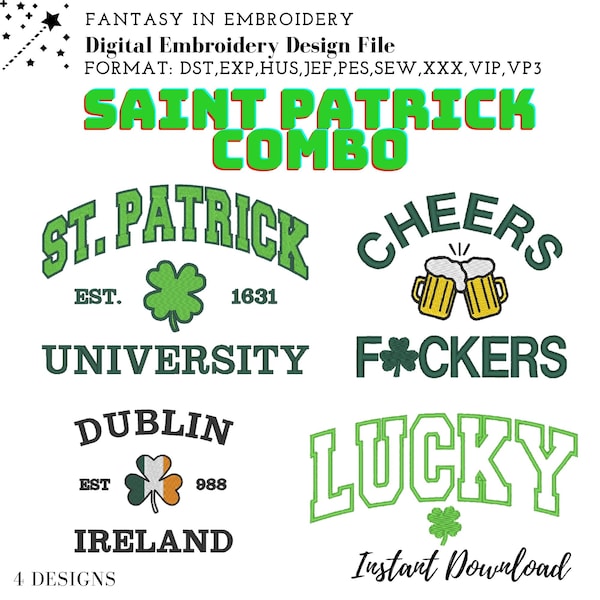 St. Patrick's Day Machine Embroidery Design Pack  - Shamrock, Lucky, Irish, Ireland, leprechaun, applique, 17th march, pes, dst, 17th march