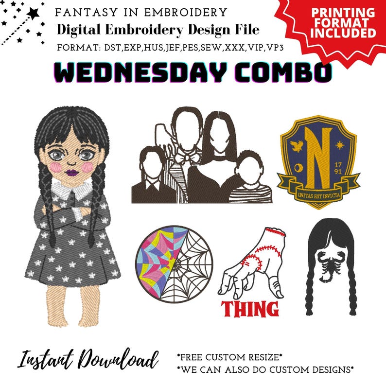 Wednesday Addams Embroidery & Print Digital Files | Gothic Halloween ...