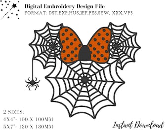 Cartoon Mouse Spider Web Machine Embroidery Design, Fall Season Ghost Embroidery File, Creepy Spooky Instant Download Pes file. 4x4 5x7