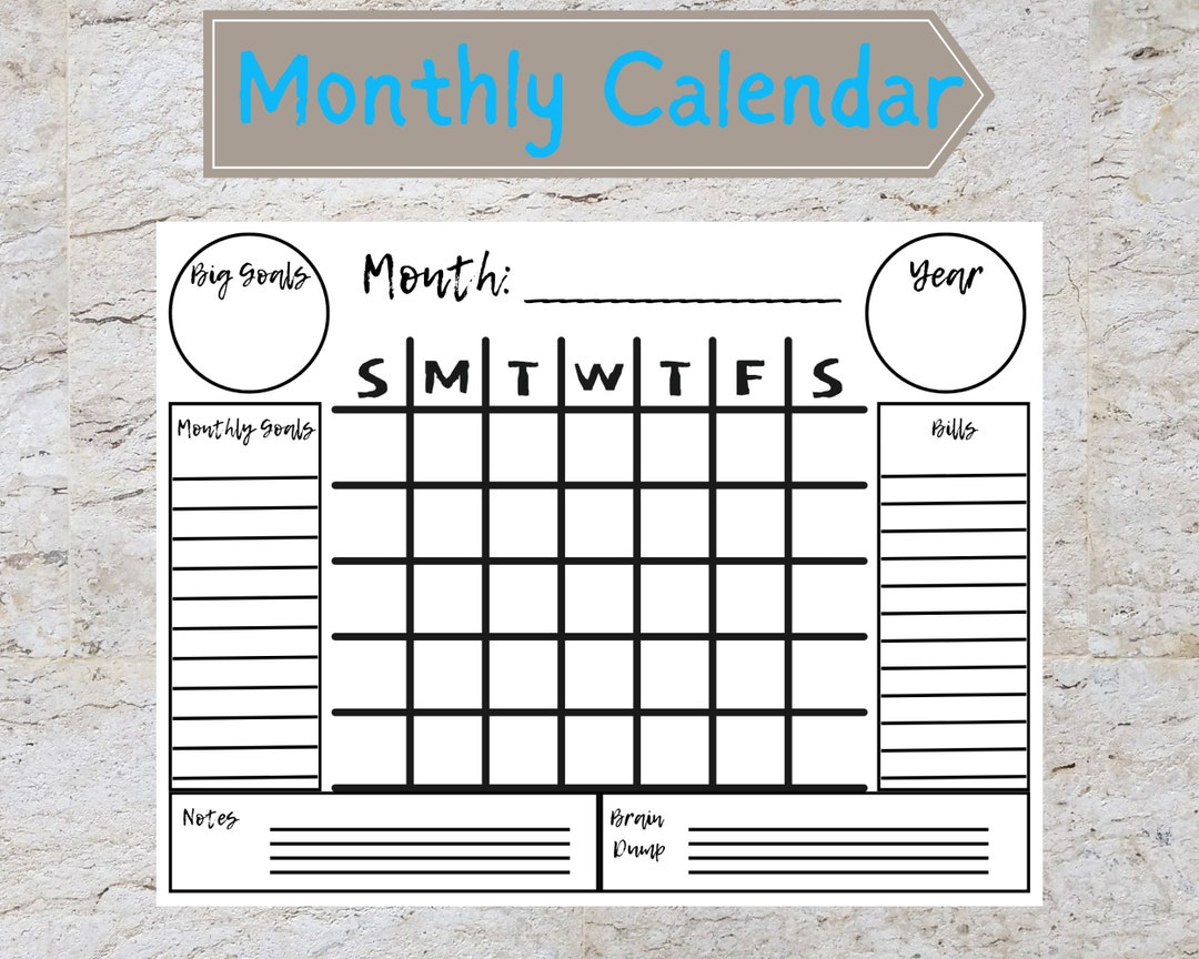 Monthly Printable Calendar - Etsy
