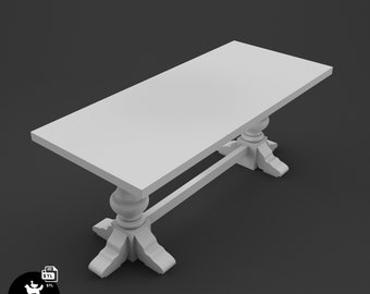 Antique Farmhouse Dining Table 1:12 Dollhouse Miniature 3D Print STL file 3D Model