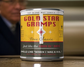 Grandpa Candle | Gold Star Gramps | Best Scented Candle | Soy Wax | Wood Wick | Vintage Novelty Candle | Tobacco Scented | Pipe Tobacco