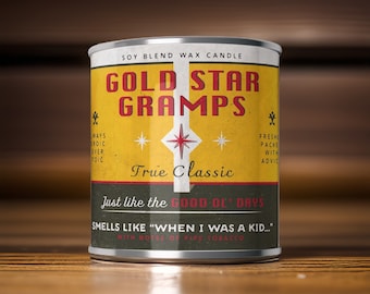 Grandpa Candle | Gold Star Gramps | Best Scented Candle | Soy Wax | Wood Wick | Vintage Novelty Candle | Tobacco Scented | Pipe Tobacco