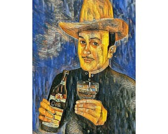 Poster Art Digitally Altered Painting El Tenampa - Blue Background