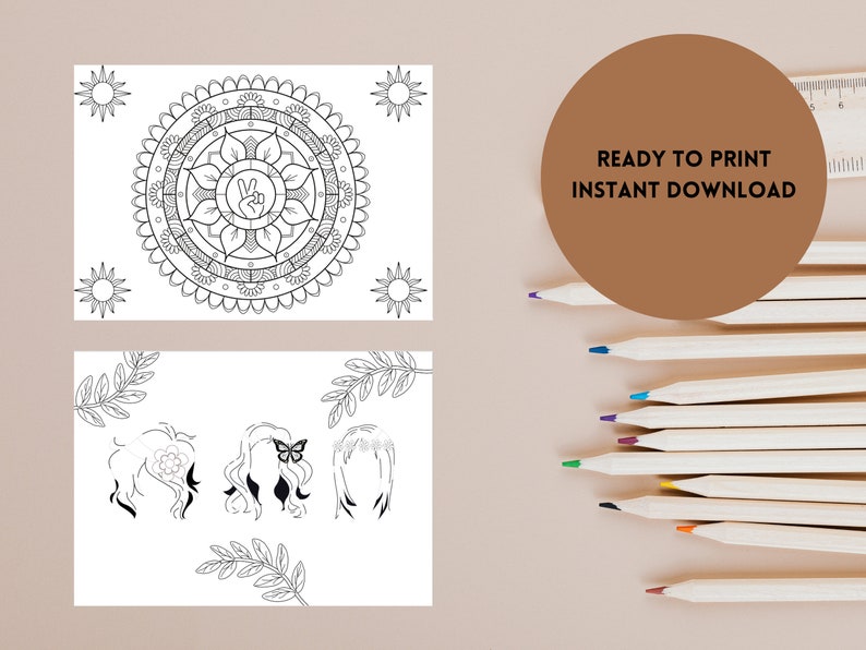30 Hippie Colouring Pages, Printable Digital Download - Etsy
