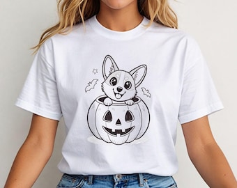 Corgi Halloween T-Shirt | Dog in Pumpkin Graphic Tee