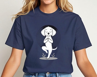 Yoga Dog T-Shirt, Minimalist Line Art, Meditation Puppy Tee