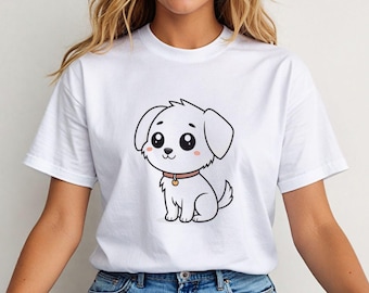 Kawaii Welpe Cartoon T-Shirt | Hunde-Liebhaber-T-Shirt