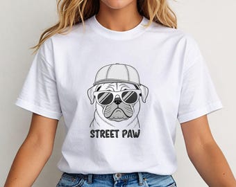 Pug T-Shirt, Hip Hop Dog Line Art Tee