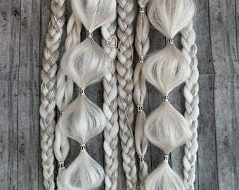 Tie-in Braided Ponytail Hair Extension | White and Gray | Rave Festival Hair