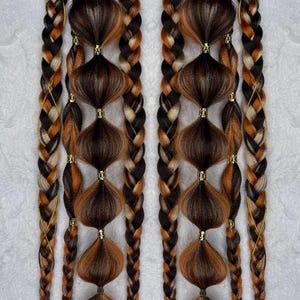 Extension per capelli a coda di cavallo intrecciata con lacci / Castano calico biondo ramato / Capelli per rave festival