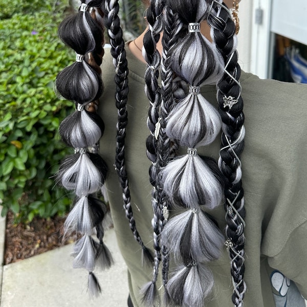 black and grey festival bubble braids braided ponytail