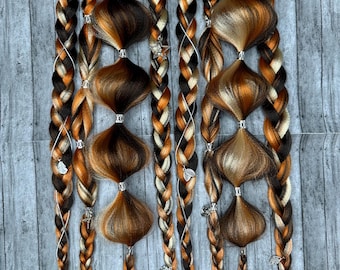 Tie-in Braided Ponytail Hair Extension | Calico Brown Blonde Copper | Rave Festival Hair