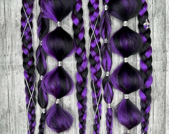 Tie-in Braided Ponytail Hair Extension | Black and Purple | Rave Festival Hair